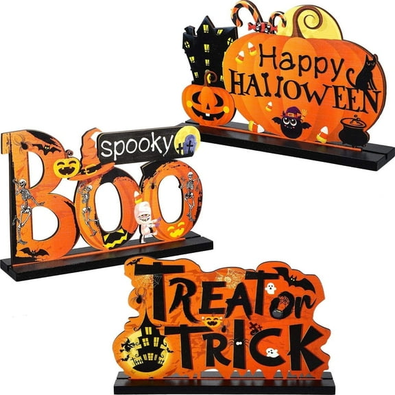 Halloween Table Top Decorations,Happy Halloween Trick or Treat Boo Tabletop Signs with Pumpkin for Table Party Home Halloween