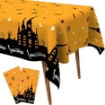 thumbnail image 1 of Halloween Tablecloth, 2 PCS Halloween Tablecloth Plastic, 54" x 108" Halloweens Ghost Castle Spider D rative Table Cloth Orange Black Table Cover Rectangle for Halloweens Party Supplies D rations, 1 of 6