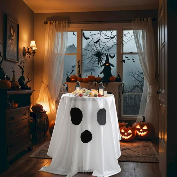 Halloween Tablecloth 39x59 Inch Cute Ghost Pumpkin Vampire Bat Polyester Washable Table Cover for Halloween Party Decoration