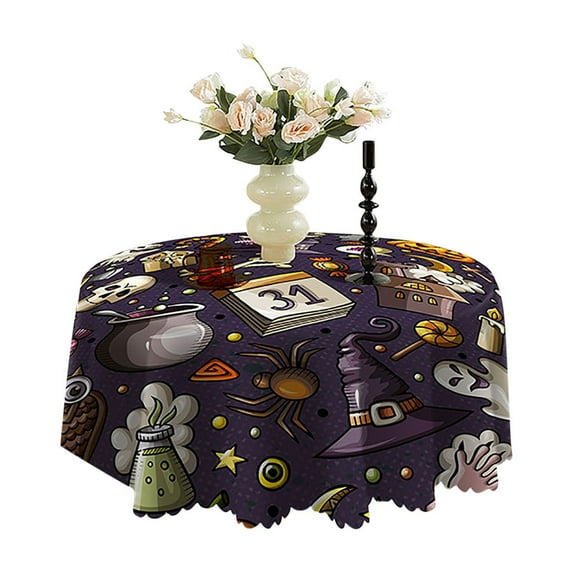 Halloween Tablecloth 47 Inch Scary Pumpkin Spider Round Table Cover Halloween Table Cloth Fall Circular Washable Polyester Tabletop Decor for Home Kitchen Dining Room Banquet Picnic Party