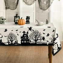 Halloween Tablecloth 60×102 Inch Rectangular, Castle Tree Scary Themed Washable Table Cover for Party Picnic Dinner Decor