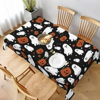Halloween Tablecloth 60 x 84 Inch Rectangle, Orange and Black Ghost Pumpkin Tablecloths Tablecloths Polyester Holiday Table Cloth for Parties Kitchen Dining Indoor Outdoor