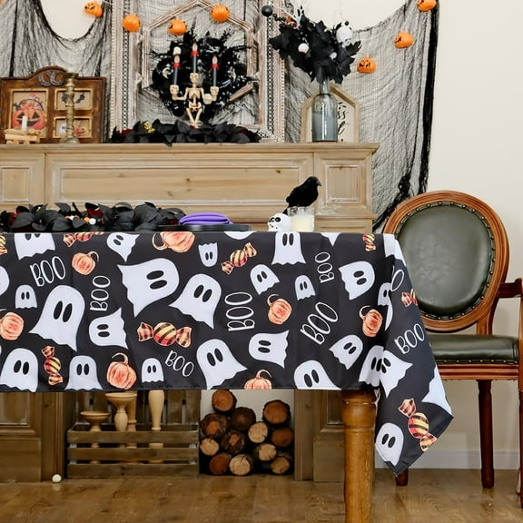 Halloween Tablecloth 60 x 84 Inch Rectangle, Spooky Ghost Pumpkin Candy Decorative Table Cover Holiday Decor Indoor Outdoor Festival Decoration for Home Kitchen Dinning Dinner Party GTC034-84