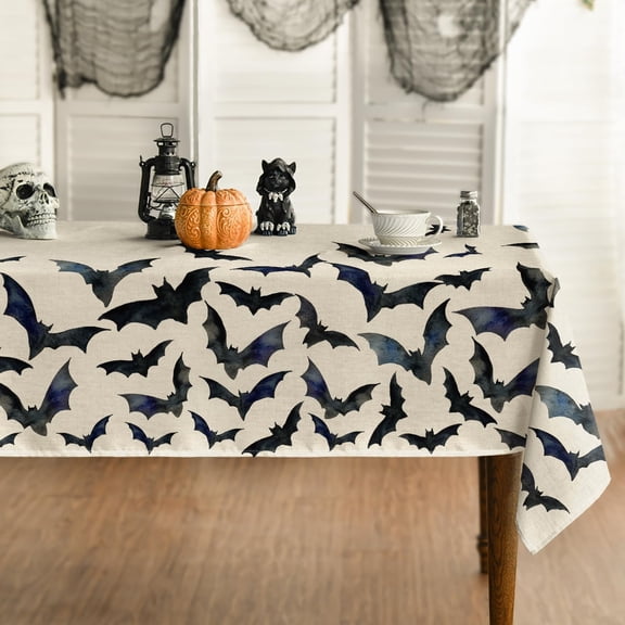 Halloween Tablecloth 60x104 Inch Rectangular, Bats Washable Table Cover for Party Picnic Dinner Decor