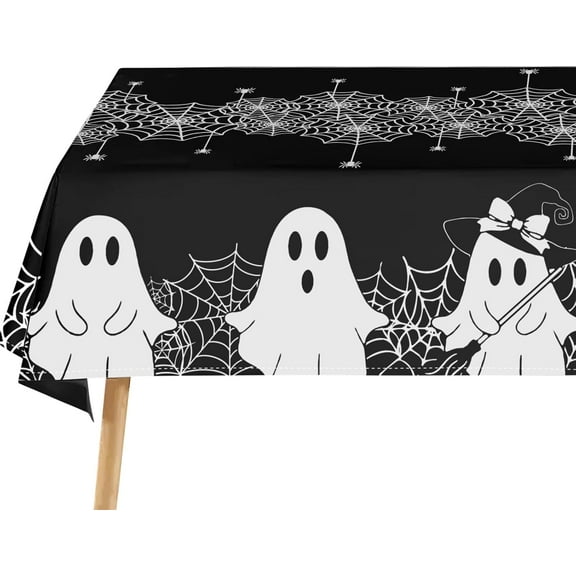 Halloween Tablecloth 60x104Inch Spooky Ghost Spider Web Black Table Covers Washable for Indoor Outdoor Dining Home Party Holiday Decorations