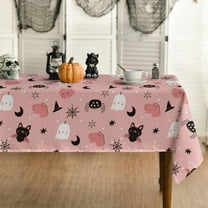 Halloween Tablecloth 60x84 Inch Rectangular, Cartoon Ghost Pink Washable Table Cover for Party Picnic Dinner Decor
