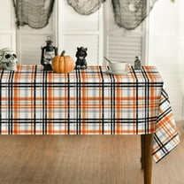 Halloween Tablecloth 60x84 Inch Rectangular, Fall Orange Buffalo Plaid Washable Table Cover for Party Picnic Dinner Decor