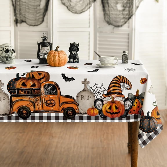 Halloween Tablecloth 60x84 Inch Rectangular, Ghost Pumpkin Washable Table Cover for Party Picnic Dinner Decor