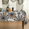 thumbnail image 1 of Halloween Tablecloth 60x84 Inch Rectangular, Spider Web Pattern Cobweb Scary Themed White Black Table Cover for Party Picnic Dinner Decor, 1 of 6