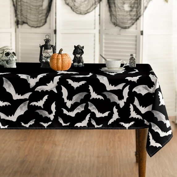Halloween Tablecloth 70x70 Inch Round, Bats Washable Table Cover for Party Picnic Dinner Decor