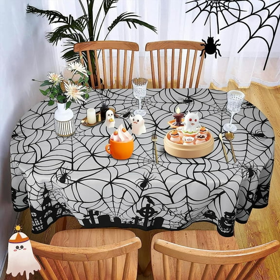 Halloween Tablecloth Black Spider Web Table Cover Halloween Decoration Gothic Tablecloth Holiday Decorative for Halloween Party Tablecloth for Oval Table(60x84inch)