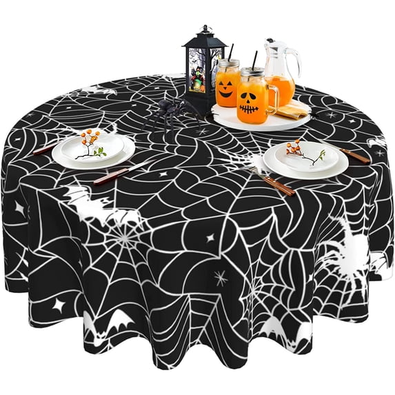 Halloween Tablecloth Black Spider Web Tablecloth Washable Reusable Round Tablecloth 60 Inch Home Parties Holiday Party Dinner Kitchen Dining Table Decor