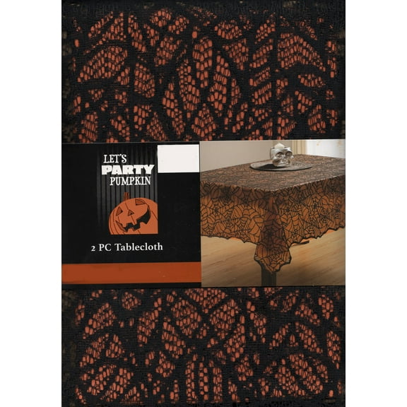 Halloween Tablecloth Black Spider Webs with Liner 60 x 84 Rectangle Lets Party