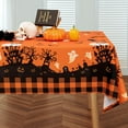 thumbnail image 1 of Halloween Tablecloth, Castle Ghost Decorative Rectangle Table Cloth, Holiday Fabric Table Cover for Party Picnic Dinner Decor, Orange 60 x 102 Inch, 1 of 6