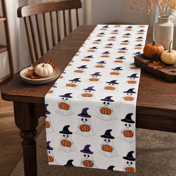 Halloween Tablecloth, Fall Dining Cover, Ghost Pumpkin Decor, Soft Wrinkle-Resistant Fabric and Reusable Easy-Clean Surface for Dining Tables, Party Settings and Home Displays.