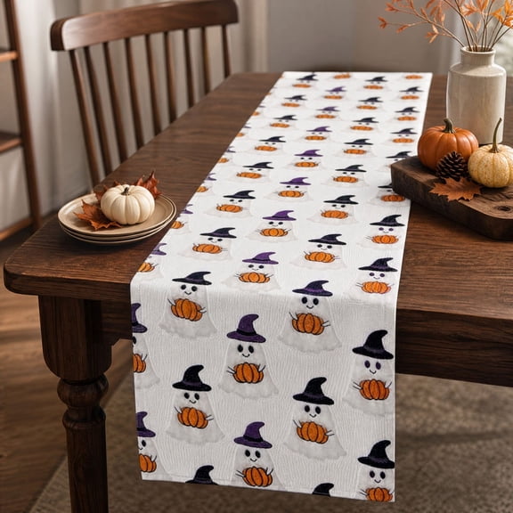 Halloween Tablecloth, Fall Dining Cover, Ghost Pumpkin Decor, Soft Wrinkle-Resistant Fabric and Reusable Easy-Clean Surface for Dining Tables, Party Settings and Home Displays.