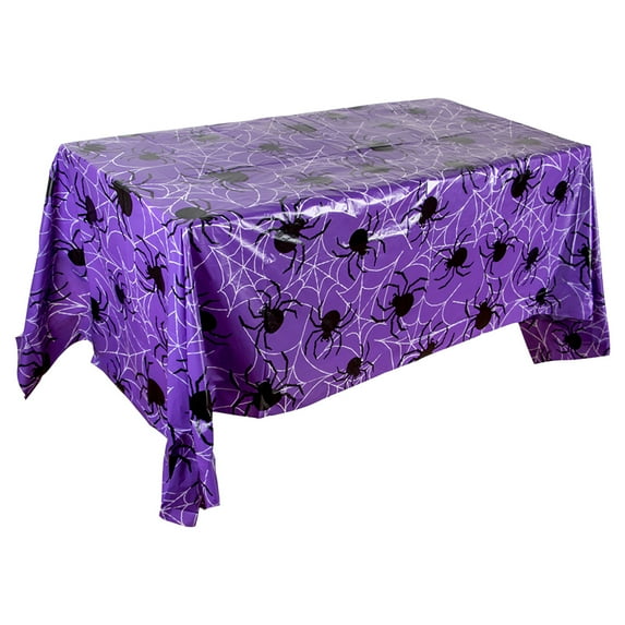 Halloween Tablecloth, Halloween Decorations, 1PCS Disposable Halloweens Plastic Tablecloth Rectangle, 86.61" x 51.18" Purple Spider Table Cover Table Decor for Halloweens Party Decorations Supplies