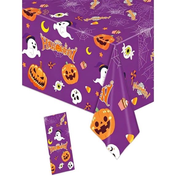 Halloween Tablecloth,Halloween Decorations, 54x108 Inch Disposable Plastic Table Cover for Rectangle,Pumpkin Spider Ghost Table Cloth for Home Indoor Outdoor Birthday Party Supplies 9Purple)