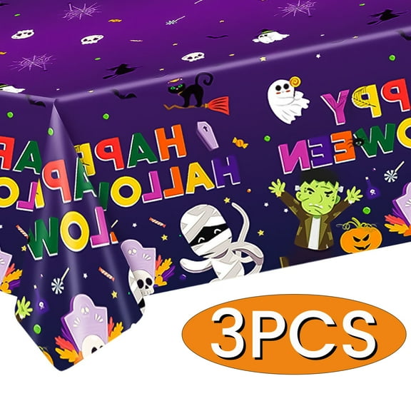 Halloween Tablecloth Halloween Party Decorations  Disposable Halloween Table Covers for Rectangle Table  for Halloween Party Supplies 3Pcs Design1