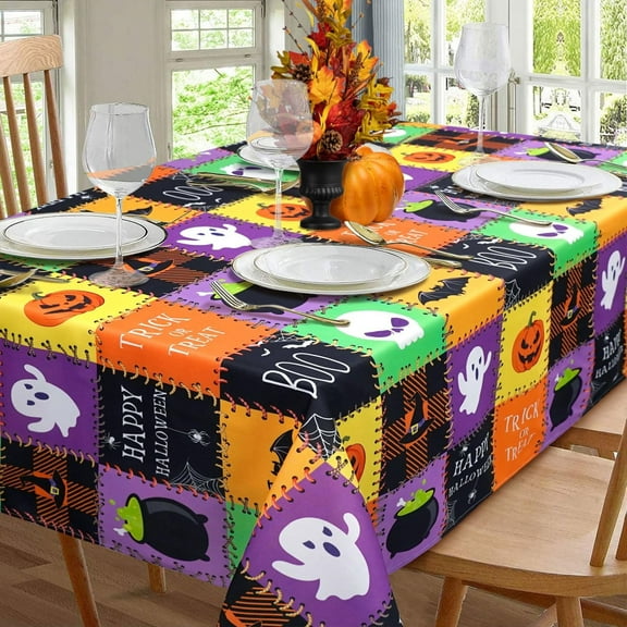 Halloween Tablecloth, Halloween Table Cloth Waterproof, Halloween Kitchen Table Decor for Dining Holiday Party 60x84 Inch Rectangle
