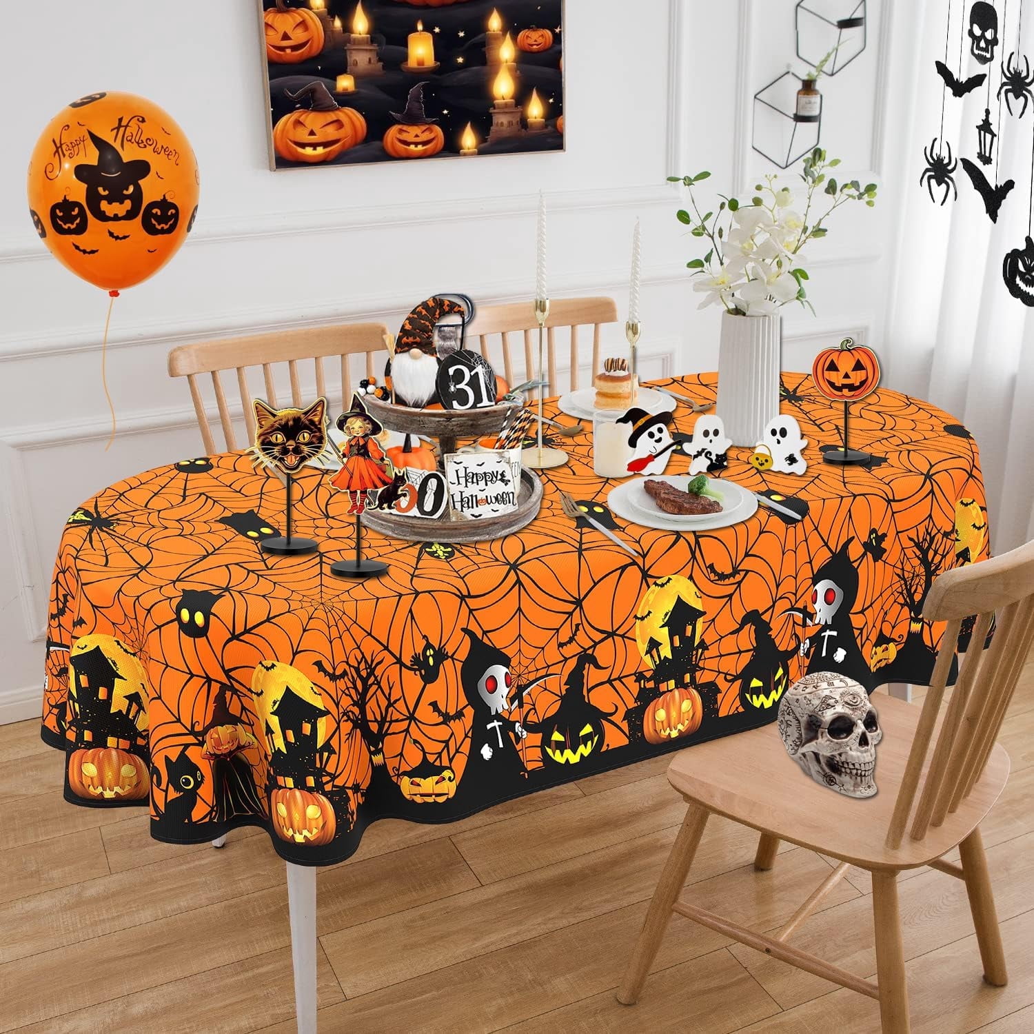 Hallowee Table Halloween Tablecloth Oval 60 x 84 Inch, Oval Halloween Table Cloth ...