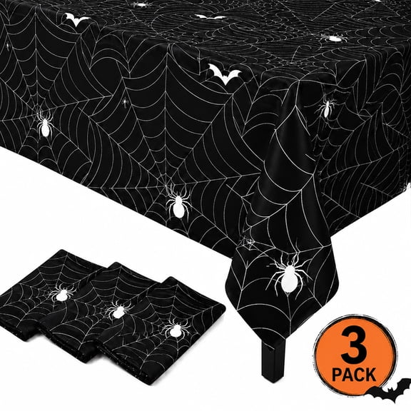 Halloween Tablecloth for Pary Decoration Rectangular disposable Plastic Spider Web Halloween Table Covers for Home Decor Halloween Party Supplies 54" x 108" Black 3Pcs