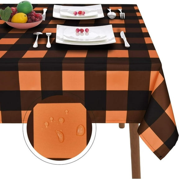 Halloween Tablecloth, Plaid Checkered Table Cloth, Orange and Black Tablecloths, Machine Washable Tablecloth Rectangle for Dinner Party Decoration, 60 x 120 inch