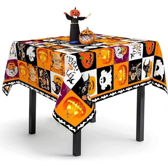 Halloween Tablecloth Pumpkin Ghost Spooky Table Cloth, Plaid Halloween Table Cloth for Home and Kitchen Decoration - 70" X 70" Square