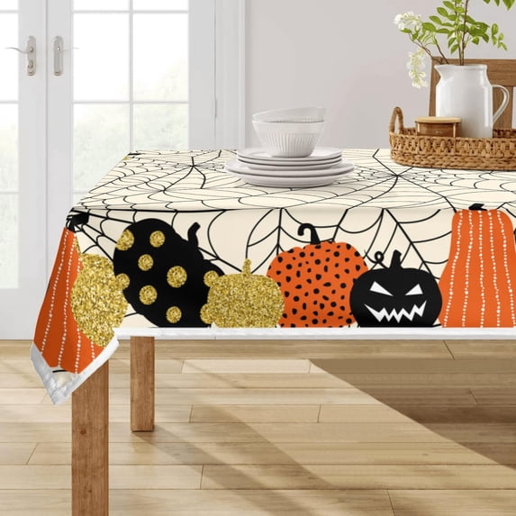 Halloween Tablecloth Rectangle 60 X 120 Inch Scary Pumpkin Decor Table Cloth Waterproof Holiday Table Decorations for Party Home Kitchen Dining (60x120 Inch Rectangular)