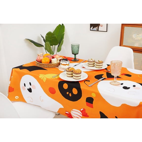 Halloween Tablecloth Rectangle 60 X 84 inch Washable Polyester Table Cover for Home Kitchen Dinner Party Decor Indoor, Yellow