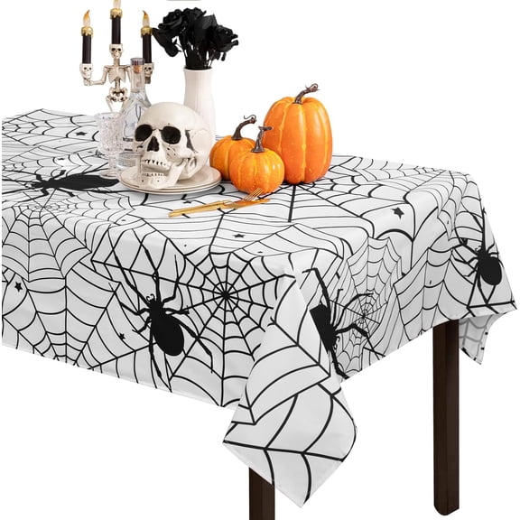 Halloween Tablecloth Rectangular Spider Web Table Cloths, Spillproof Washable Polyester Tablecover - Perfect for Halloween Party Decorations, White, 60 x 84 inch