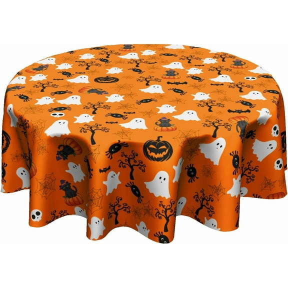 Halloween Tablecloth Round 60 Inch - Fall Table Cloths Pumpkins Ghost Circle Table Cover for Party Picnic Kitchen Dining Room