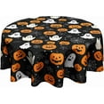 thumbnail image 1 of Halloween Tablecloth Round 60 Inch - Pumpkin Ghost Spider Web Circle Table Cloths Black Orange Pumpkins Table Cover Tabletop 60 Inch for Dining Kitchen Party Holiday, 1 of 6