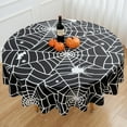 thumbnail image 1 of Halloween Tablecloth Round 70 Inch Black Spider Web Table Cloth - Polyester Cobweb Round Black Halloween Table Cover Washable Waterproof for Holiday Party Picnic Kitchen Dining Outdoor Décor, 1 of 6