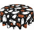 thumbnail image 1 of Halloween Tablecloth Round 70 Inch, Orange and Black Ghost Pumpkin Tablecloths Tablecloths Polyester Holiday Table Cloth for Parties Kitchen Dining Indoor Outdoor, 1 of 6