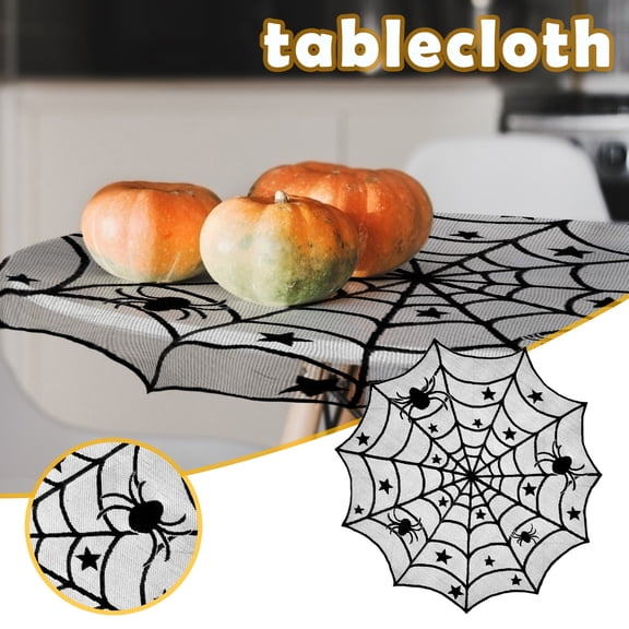 Halloween Tablecloth Round Black Lace Spiderweb Tablecloth 40 Inch Halloween Lace Table Topper Table Runner Halloween Table Cloth Spider Cobweb Table Cover Halloween Table Decorations Fireplace Cover
