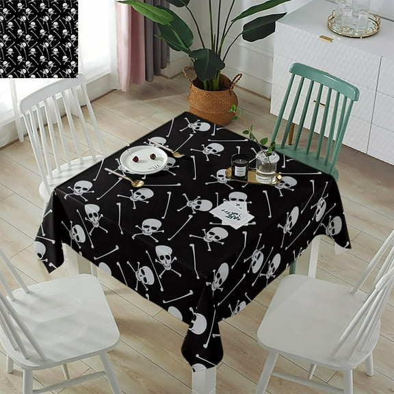 Halloween Tablecloth Skull Skeleton Bone Table Cloth for Square Tables 60x60 Inch Black White Table Covers Waterproof Washable Table Cloth for Halloween Party Supplies Decoration Dinner Party