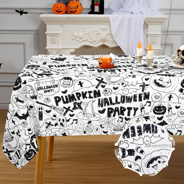 Halloween Tablecloth, Spider  and Pumpkin Table Cloth, Microfiber