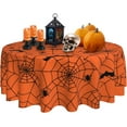 thumbnail image 1 of Halloween Tablecloth Spider Web Orange Round Tablecloth 60 inch Table Cloths Cover Mat Spill Proof Table Covers for Kitchen Party Dinner Tabletop Decoration, 1 of 6