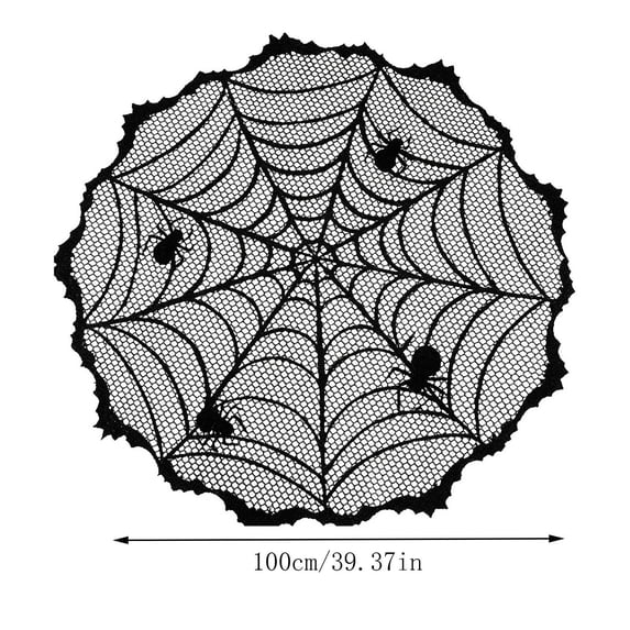 Halloween Tablecloth with Spiderweb Lace Pattern, Soft and Fade Resistant Polyester Table Cover, Durable Washable Tablecloth for Halloween Party Decor and Home Dining, 29.53x29.53 In