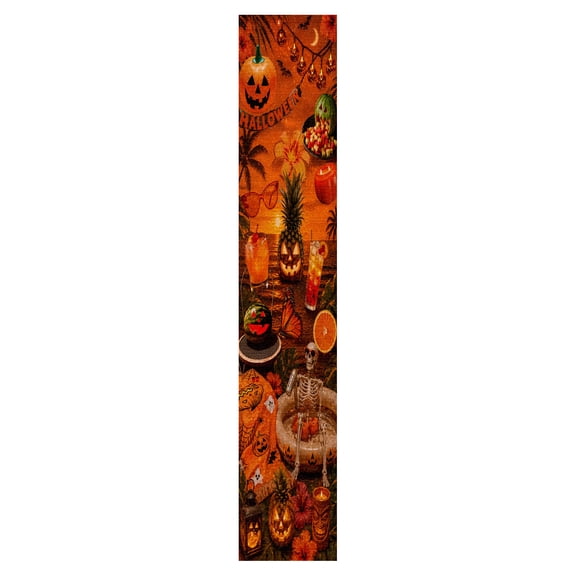 Halloween Tablecloth Tropical Pumpkin Skeleton Print Waterproof 1 Pack Seasonal Decor for Home Indoor Outdoor Dinner Party Birthday Holiday Festive Gathering