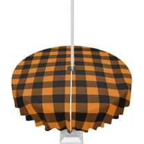 Halloween Tablecloth with Umbrella Hole and Zipper Orange and Black Plaid Round Outdoor Tablecloths 60 Inch Table Clothsered Patio Table Cloth Cover for Holiday Party Picnic Backyard Garden Decor