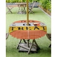 thumbnail image 1 of Halloween Tablecloth with Umbrella Hole and Zipper Trick or Treat Round Outdoor Tablecloths 60 Inch Table Cloths Orange Wood Grain Patio Table Cloth Cover for Holiday Party Picnic Yard Garden Decor, 1 of 5