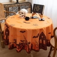 thumbnail image 1 of Halloween Tablecloth Waterproof – Spooky Pumpkin Design, Orange Table Cover for Halloween Party Decorations, Washable Spillproof Table Cloth for Indoor Outdoor Use, 60" Round, 1 of 6