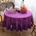 thumbnail image 1 of Halloween Tablecloth Waterproof – Spooky Pumpkin Design, Purple Table Cover for Halloween Party Decorations, Washable Spillproof Table Cloth for Indoor Outdoor Use, 60" Round, 1 of 6