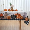 thumbnail image 1 of Halloween Tablecloth White with Pampkin Ghost Grave Spiderweb Baffalo Plaid Design - 60x84 Inch Rectangle/Oblong Polyester Table Cover - Water-Repellent, Washable, Reusable, and Durable, 1 of 8