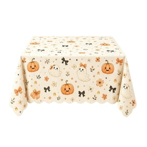 Halloween Tablecloth for Dining Table, 40 x 60 Inch Cute Ghost Pumpkin Pattern Table Cover, Fall Harvest Kitchen Party Dining Room Decor