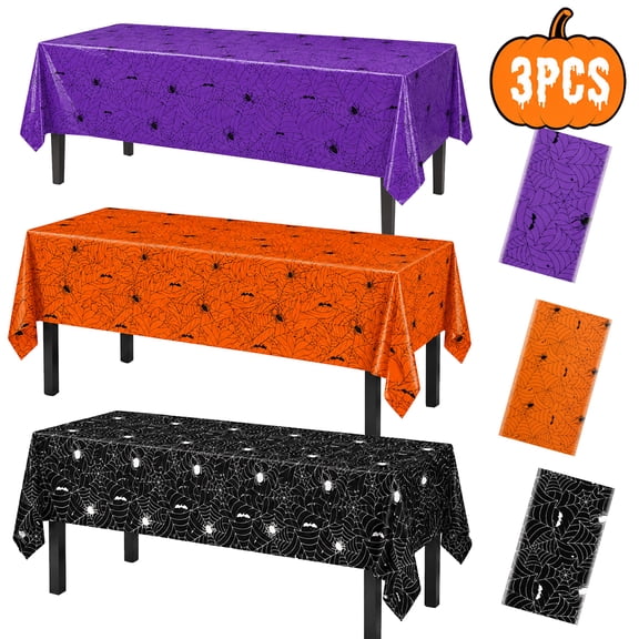 Halloween Tablecloth for Pary Decoration Rectangular disposable Plastic Spider Web Halloween Table Covers for Home Decor Halloween Party Supplies 54" x 108" Mixed 3Pcs