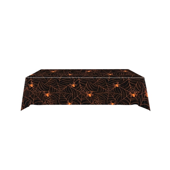 Halloween Tablecloth with Spiderweb Design - Waterproof Plastic - 107.87x53.94in - Black & White