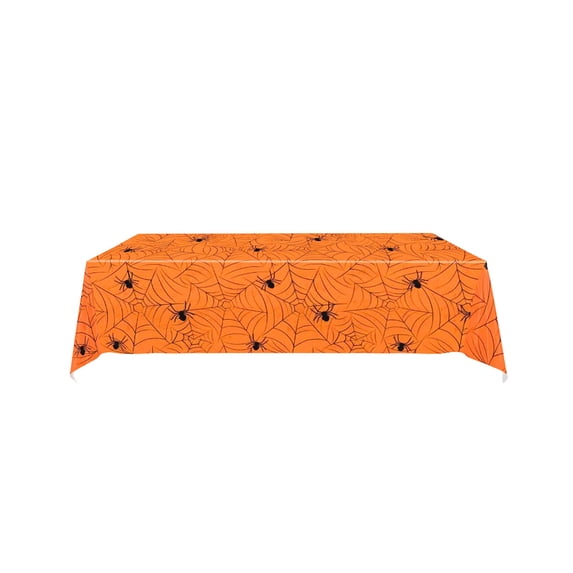 Halloween Tablecloth with Spiderweb Design - Waterproof Plastic - 107.87x53.94in - Black & White